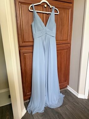 Azazie Light Blue V-Neck Maxi Dress